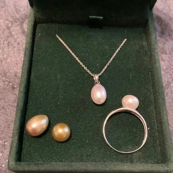 Freshwater  Pearl Pendant & Ring Set 925 SS - Picture 1 of 14